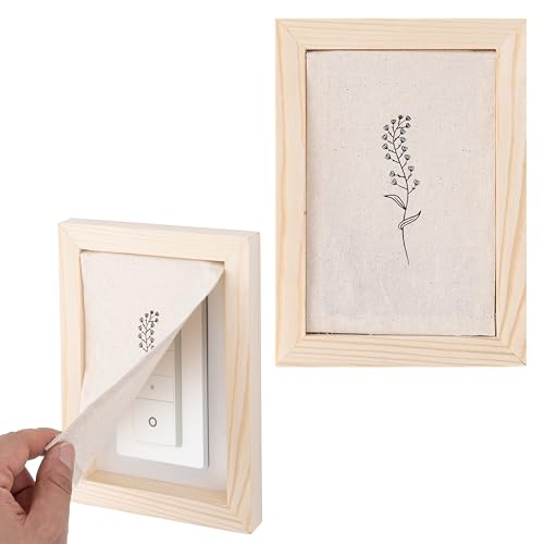 Cantalop Wood Outlet Cover- Unique Handcrafted Wooden Light Switch Cover Plate Frame With Elegant Floral Cotton Canvas Cover- Sleek Decor Pet & Baby Proof Outlet Covers Wall Plate- Portable & Easy To Install cover