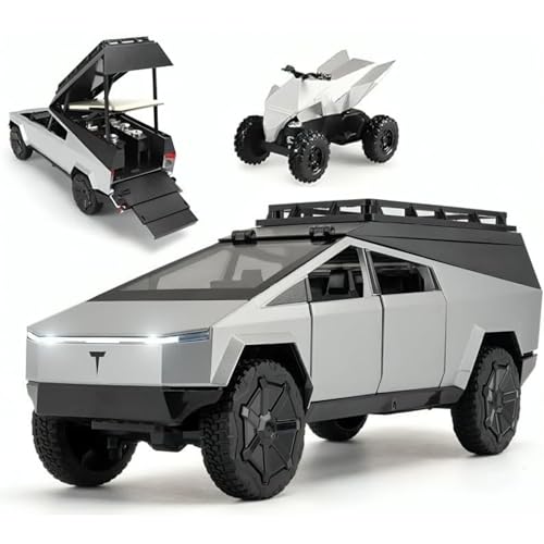Image of Tesla Cyber Truck Camping Pickup RV with Motorcycle 1:32 Model Car Alloy Metal Pull Back Die-cast Metal Toy car with Openable Doors & Light Music Gifts Toys Kids【Colors as Per Stock】