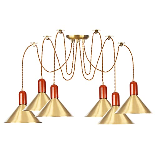 Lampes suspendues en or modernes avec lustre en bois et cordon réglable 3 à 6 lumières