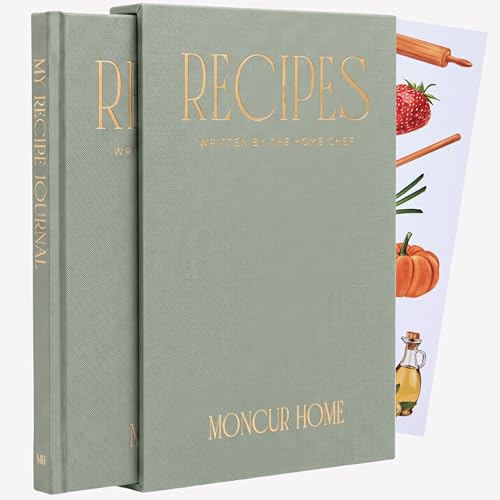 Cahier de recettes à écrire Moncur en lin sauge, cadeau idéal pour chef