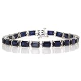 Amazon Collection 10k White Gold Emerald Cut Created Sapphire Bracelet, 7"