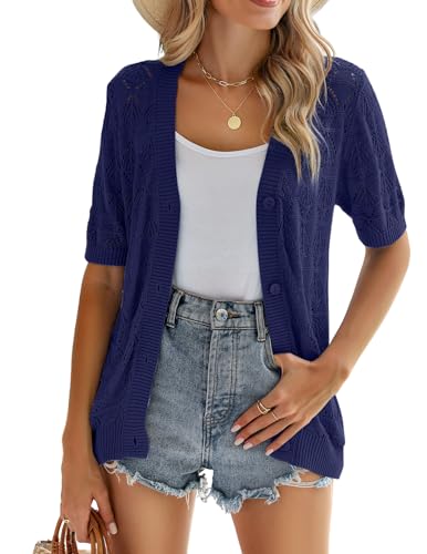 Image of Zeagoo Women's Short Sleeve 2026 Summer Crochet Cropped Cardigan V Neck Button up Bolero Shrug Sweater