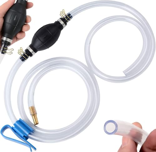 Siphon Pump Kit Fuel Transfer Pump for Gasoline Gas Oil Fuel Petrol Diesel Fluid Water Fish Tank Hand Water Pump with 2 Durable PVC Syphon Hoses with Hose Clip Metal Buckles(2M)