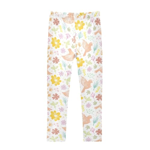 Birds Animals Plants Leaf Patterns Girls Leggings,Workout Leggings for Girls Toddler Athletic Leggings Size for 3-10T
