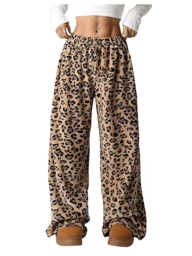 Women's Y2k Leopard Print Pants Drawstring Waist Cheetah Low Waist Straight Wide Leg Pants