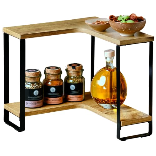 Kesper | Küchen-Eckregal mit 2 Ebenen, Material: Faserplatte, Metall, Maße: B 30 x H 28 x T 30 cm, Farbe: Natur, Schwarz | 27832 – Ansicht 1