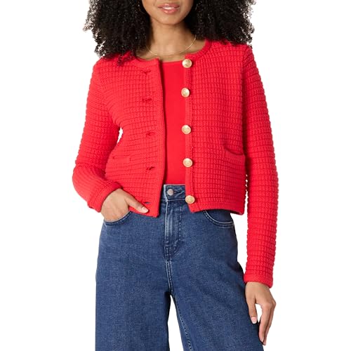 Amazon Essentials Womens Regular-Fit Midweight Cardigan Sweater Bright Poppy Red Medium