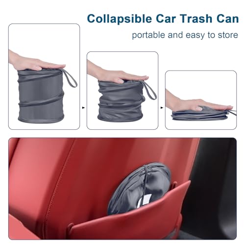 Image of Car Trash Can, 2 Packs Mini Car Garbage Can, Collapsible Trash Bin | Pop-Up Trash Can for Car Front Back Seat, Portable Car Trash Bag Hanging for Vehicle SUV Rv Truck Accessories Interior, Grey