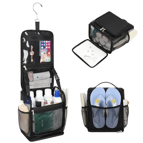 Mesh Shower Caddy Portable, Toiletry Bags for Travel, Hanging Shower Organizer Tote Bag for College Dorm Students Girls Boys, Dry and Wet Separation with Metal Hook