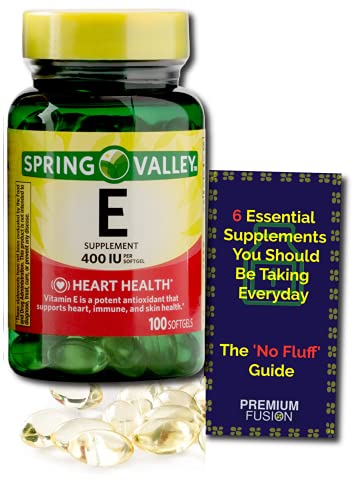 Vitamin E Softgels 400 iu (180 mg) - 100 Count - Over 3+ Months Supply + Vitamin Pouch and Guide to Supplements