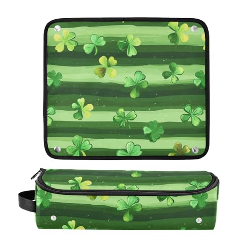 Bolsa de viaje para herramientas de cabello con tapete para plancha y organizador removible para accesorios de peinado y cuidado del cabello, con patrón de trébol a rayas miniatura 3