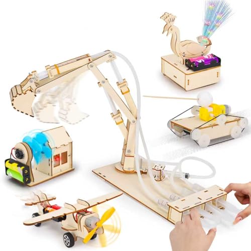 5 in 1 Holz Wissenschaft Experimente Kit für Kinder 8-12, Elektronik Bausatz Roboter Kit Spielzeug Elektro Baukasten, STEM Experimentierkasten Aktivitäten Lernen Spielzeug ab 8 Jahre Jungen