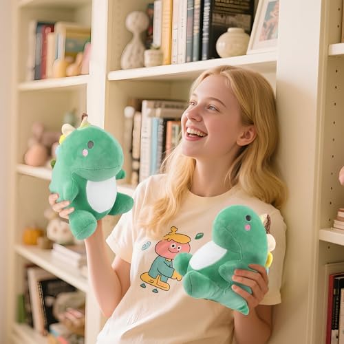 Image of Dinosaur Stuffed Animal, Dinosaur Plush Toys for Kids Girls Women Girlfriend, Cute Soft Fat Dino Stuffed Animal Juguetes De Peluche Adorable Companion Gift for Birthday Valentine Christmas Decor Green