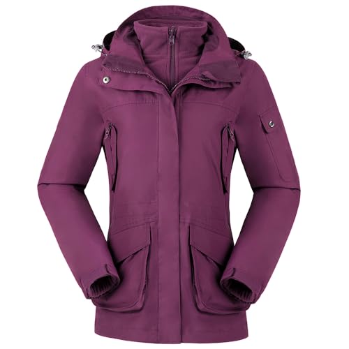 OutPro Damen 3-in-1-Skijacke wasserdicht winddicht Winterjacke Outdoor Wandern mit Fleece gefüttert doppellagige abnehmbare Kapuzen-Funktionsjacke,Dunkellila,S OutPro Damen 3-in-1-Skijacke wasserdicht winddicht Winterjacke Outdoor Wandern mit Fleece gefüttert doppellagige abnehmbare Kapuzen-Funktionsjacke,Dunkellila,S