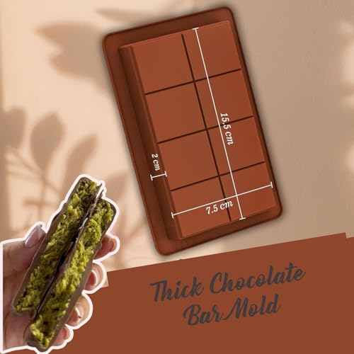 Image of Xmart India Deep Chocolate Molds | Large and Thick Silicone Chocolate Molds for Stuffed Bar | Big Chocolate Candy Mold | Knafeh Pistachio Chocolate | Dubai Kunafa (2 Pcs)