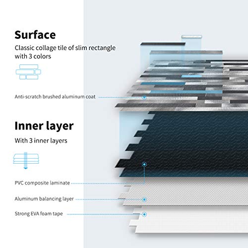 Art3D 10-Sheet Metal Peel And Stick Tile Backsplash For Kitchen, 12X12, Matt Black, Gray, White #TOP3