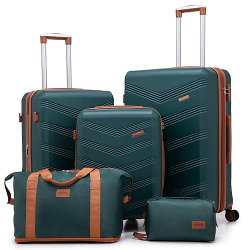 Image of CONCEPTEN Expandable Hardshell Luggage Set 5 Piece, 22x14x9 Airline Approved Carry On, 20 /24 /28 inch Suitcase Set with TSA Lock, Spinner Wheels, ABS+PC (Teal) | Suitcase Set with Spinner Wheels TSA-approved Lock ABS Travel 20 /24 /28 Inch