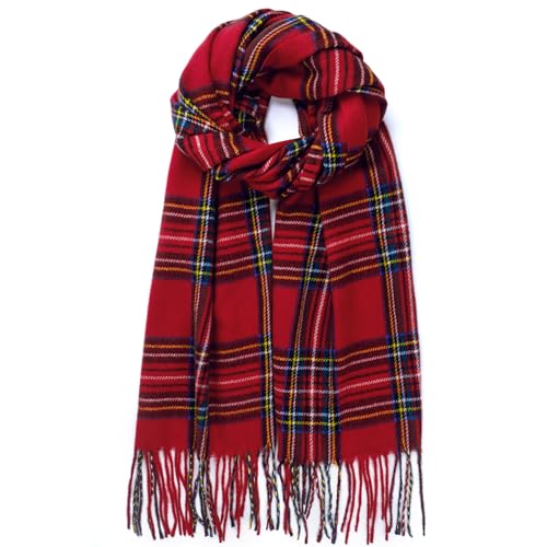 Damen Winter Schal Kariert übergroßer Quadratisch Deckenschal, Karo Tartan Streifen Plaid Muster Oversized Fransen Poncho