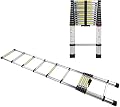 OGMOYT Extendable/Aluminum Telescopic Ladder 6.2M/ 5M/ 3.8M/ 3.2M/ 2.9M/ 2.6M/ 2M Tall, Telescoping Ladders for Home Attic Work Outdoor Use, Load 150Kg,Silver3.8M/12.5Ft
