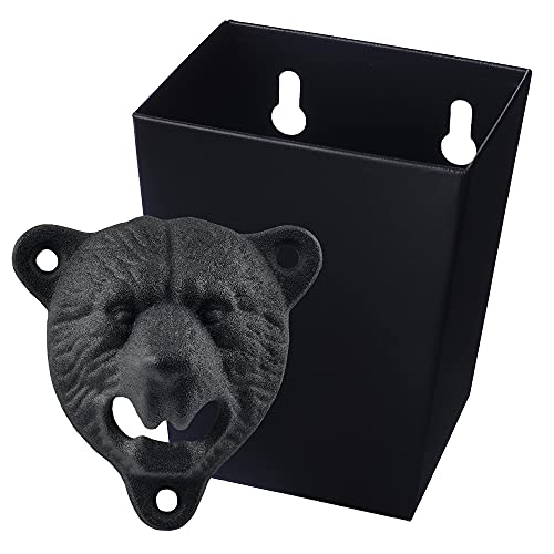 Jumiok Black Bear Cast Iron Wall Mounted Bottle Opener with Cap Catcher