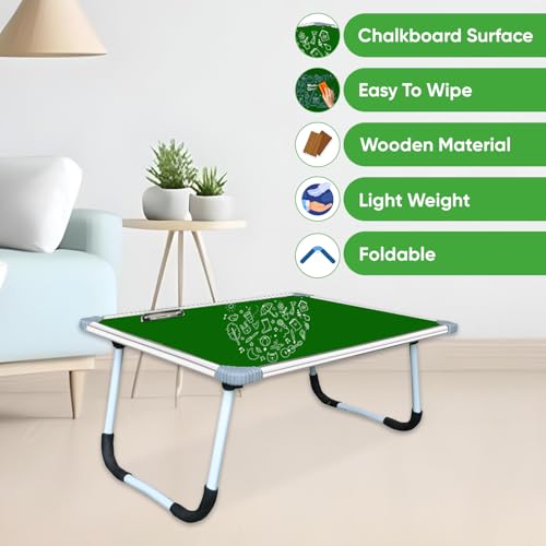 Image of YAJNAS Green Chalkboard & Laptop Table | Portable Lap Desk with Laptop Support for Bed, Home, & Office | Foldable Study Desk with Writable Chalkboard for Presentation - (15 x 26, Green)