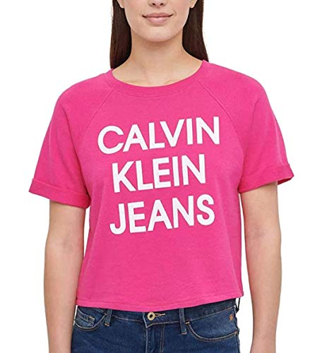Calvin Klein Jeans Womens French Terry Logo Crop Top (Beetroot, Medium)