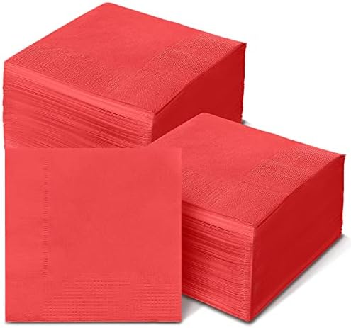 400 Count Cocktail Napkins Disposable 2 Ply Beverage Napkins Absorbent Dinner Napkins Event Party Supplies For Weddings Wine Tasting,5 x 5 Inch (Red)