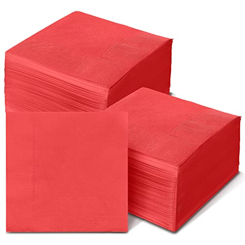 400 Count Cocktail Napkins Disposable 2 Ply Beverage Napkins Absorbent Dinner Napkins Event Party Supplies For Weddings Wine Tasting,5 X 5 Inch (Red) #TOP16