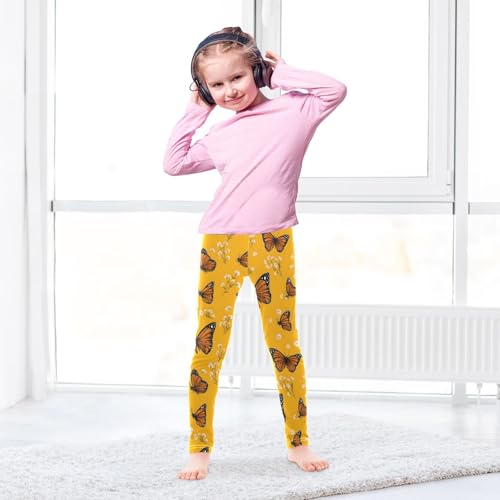 Butterfly Daisy Yellow Girls Leggings Soft Stretch Workout Yoga Dance Pants for Kids Casual Tights4