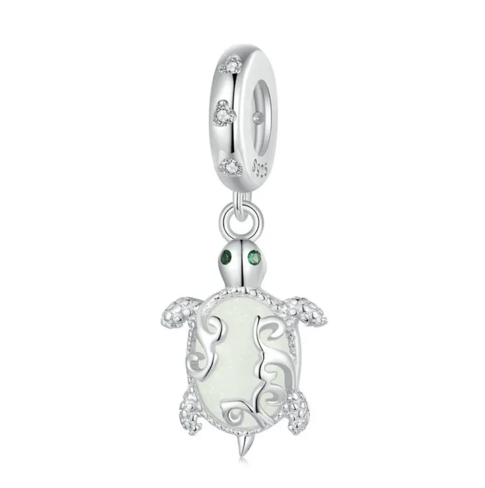Abalorio de tortuga que brilla en la oscuridad plata 925 y epoxi azul para pulsera