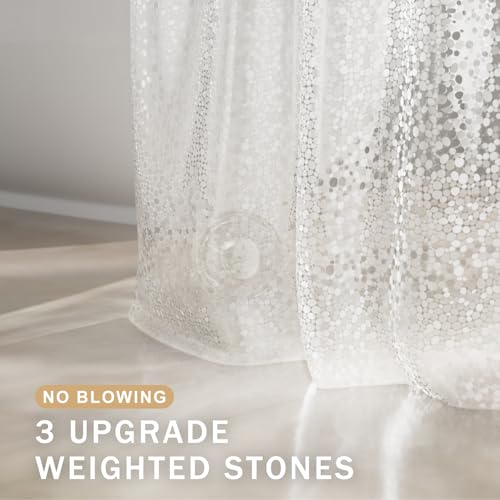Image of AmazerBath Heavy Duty Shower Curtain Liner, 100% EVA Clear Shower Curtain and Liner 2-in-1, 72x72 Luxury Plastic Weighted Bathroom Cobble Shower Liner, 12 Rustproof Grommets & 3 Heavyweight Stones