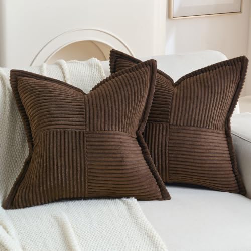 HAUSSY Pack of 2 Corduroy Throw Pillow Covers 26x26 Inch, Dark Brown