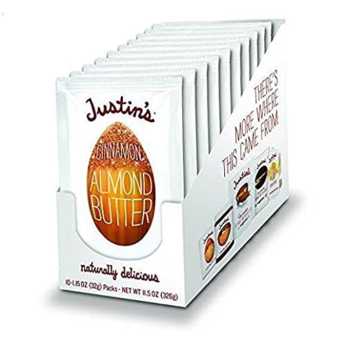Justin's Cinnamon Almond Butter Squeeze Packs, Gluten-free, Non-GMO, Responsibly Sourced, 1.15 Oz, Pack of 10 1
