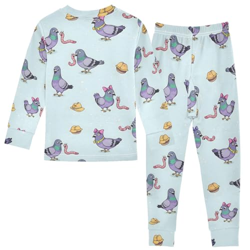 Pajama Sets Long Sleeve Cute Pigeons with Worms Pattern Soft Comfy Sleepwear 2 Piece PJS 3-8T3