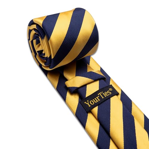 Image of YourTies Striped Ties for Men Classic Woven Silk Necktie with Handkerchief Cufflinks Set Formal Business Party Wedding