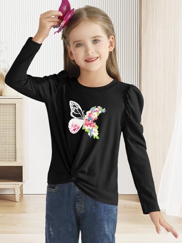 Girls Puff Long Sleeve Shirts Twist Front Lightweight T Shirt Kids Stylish Fall Tops Tee Blouse for Girls2