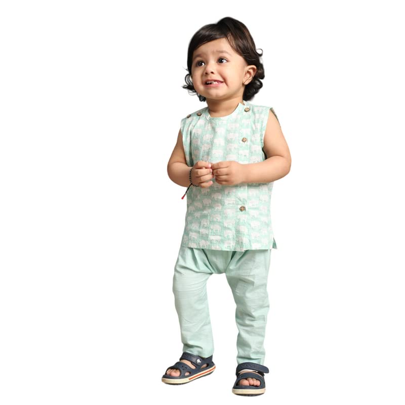 POLKA TOTS Baby Jhabla & Pant Set | 100% Cotton Muslin | Sleeveless Printed Top + Soft Bottom | Unisex Outfit for New Born, & Toddlers