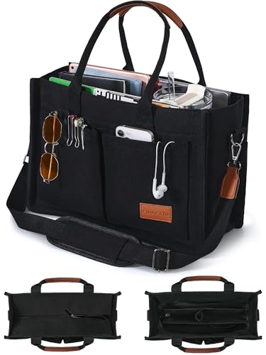 FIORETTO Canvas Tote Bag for Women with Zipper Closure & Individual Compartments for Work College for Teacher & Nurse