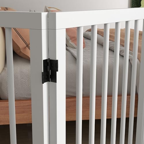 PawHut Absperrgitter Hund 4-teilig 206 x 76 cm Faltbar Türschutzgitter mit 2 Stützfüßen Freistehend Hundegitter aus Holz Treppengitter für Flur Weiß