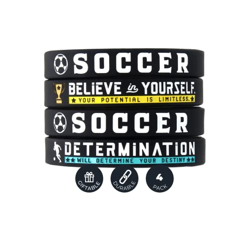 (4-Pack) Soccer Silicone Bracelets with...
