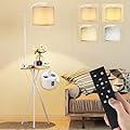 ROTTOGOON Floor Lamp with Table, End Table Lamp with Remote Control and Charging Station(USB & Type-C & AC Port), 4 Color Temperatures, Floor Lamps for Living Room, Bedroom and Home Office,White