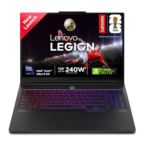 Image of Lenovo Legion Pro 7 FIFA World Cup 26 Edition Intel Core Ultra 9 275HX | NVIDIA RTX 5070Ti 12GB (32GB RAM /1TB SSD /WQXGA OLED /240Hz /16(40.6cm) /Windows 11 /Black /2.4Kg), 83F500HPIN AI Gaming Laptop