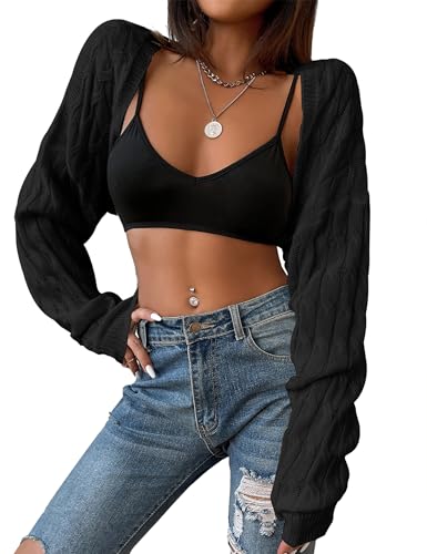 XuBa Bolero Damen Boleros Kurz Oversize Shrug Strickpullover Crop Top Für alle Jahreszeiten Strickjacke Cardigan Sweater
