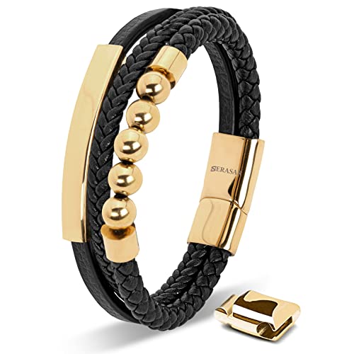 Image of SERASAR Premium Leather Bracelet Men | Stainless Steel Magnetic Clasp | Three Colors | Jewelry Box Included