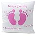 Produktbild Kissen mit Namen Geburt Babyfüße Mädchen rosa 40x40 cm inkl. Füllung Geburtskissen Taufkissen, Kissen Farbe:Vorderseite + RS weiß strukturierte Oberfläche