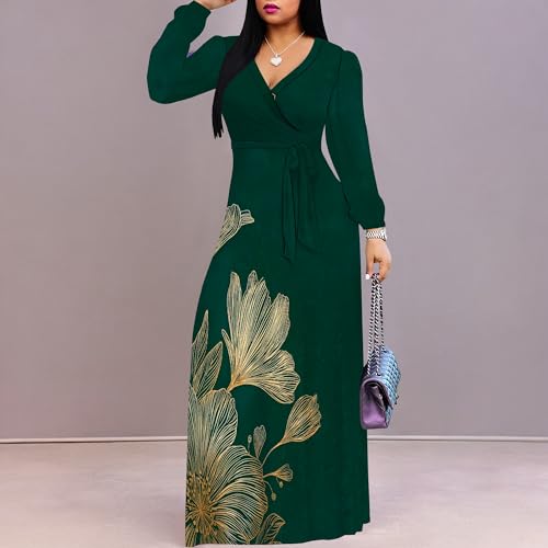Image of PinkPatty Women's Long Sleeve Maxi Dress Plus Size Trendy Wedding Guest Dress with Pockets&Belt