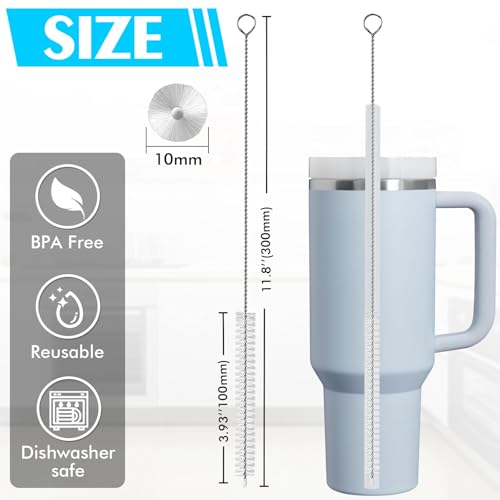 Image of Straw Cleaner Brush for Stanley Extra Long 12 in, 10PCS Wide 10mm Diam Straw Brushes for 40 /30 /20 oz Stanley Mug, Extra Long Straws Cleaning Brush for Tubes, Water Cup