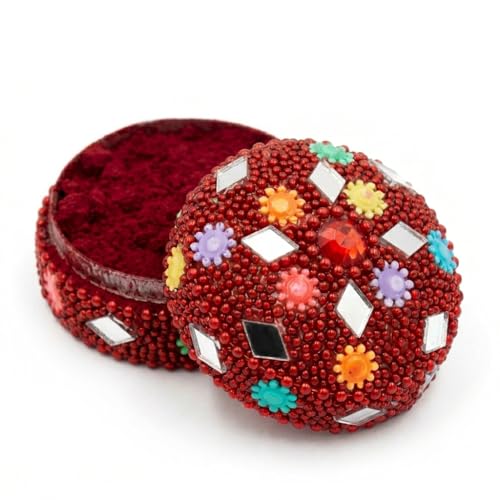 Image of Indian Dark Red Pure Kumkum Powder (Sindoor, Kumkuma, Kum Kum) For Makeup, Pooja And Other Hindu Rituals (Fancy Box 4)
