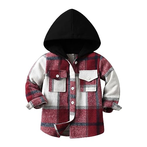 Kids Toddler Boys Plaid Shirts Jacket Long Sleeve Hoodie Lapel Button Down Top Outwear Girl Spring Casual Coat