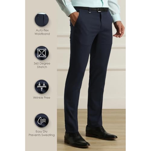 Image of Van Heusen Men's Mid Rise Slim Fit Durapress Flat Front Trousers | Superior Comfort | Auto-Flex Waist Band | Soft Touch